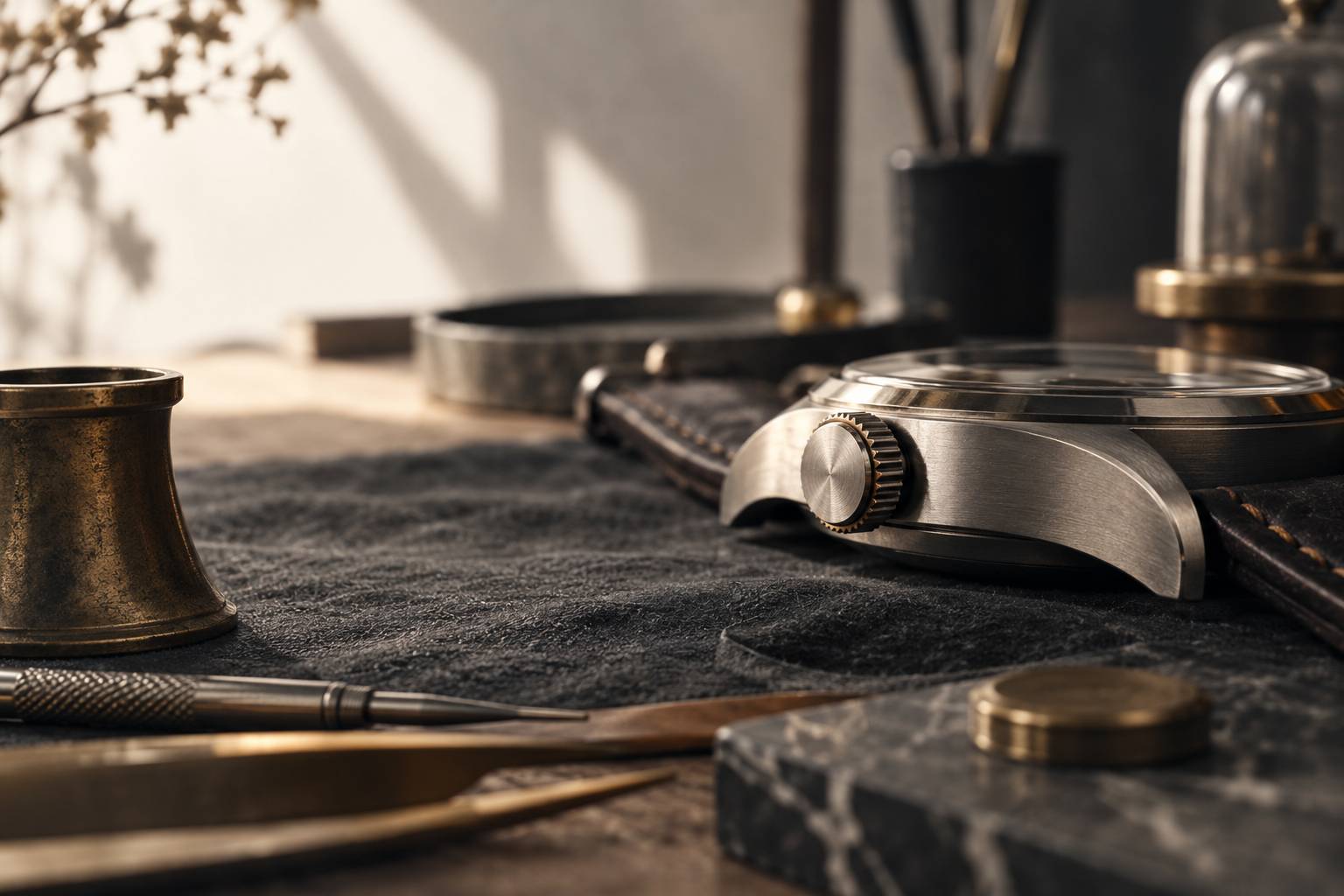 Couronne crantee et boitier d'une montre automatique generique